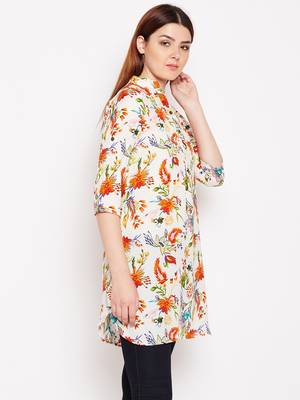 Women Cream and Multicolor Floral Printed crepe Tunic 4