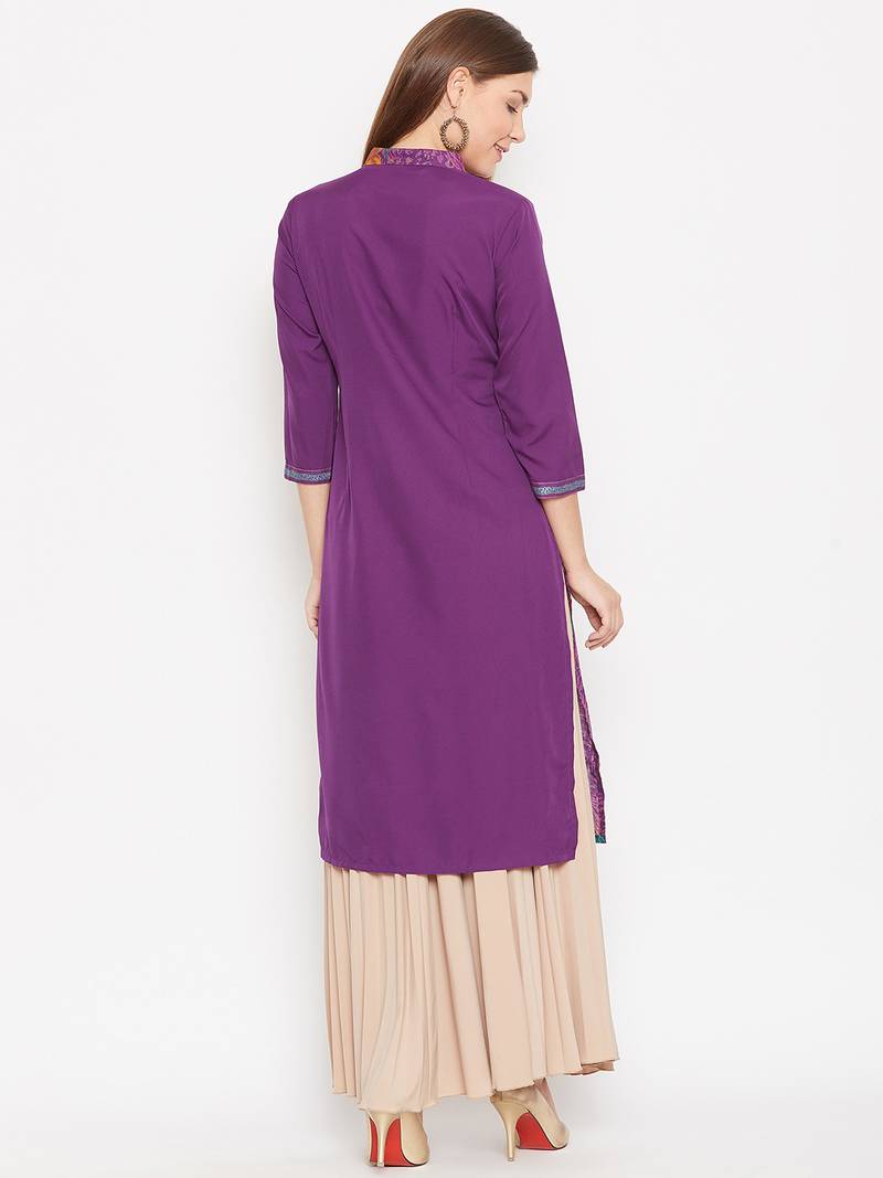 Women Purple and Multicolor Floral Printed Cotton Kurti