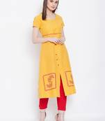 Women Yellow Color Printed Khadi Cotton Kurti