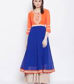 Women Orange and Blue Color Embroidered Georgette Aline Kurti