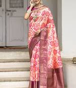 Pink printed art silk saree with blouse