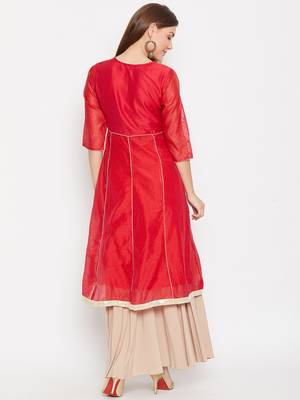 Women Red Color Embroidered A line Georgette A line Kurti 5