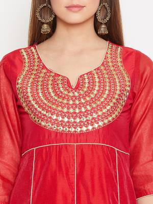 Women Red Color Embroidered A line Georgette A line Kurti 6