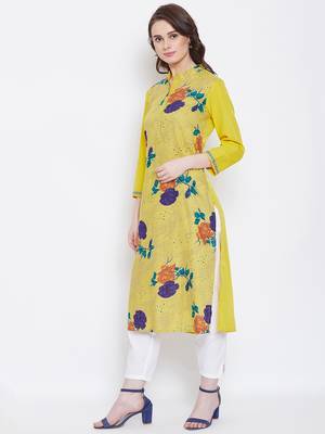 Women Yellow Color Floral Printed Cotton Kurti 3