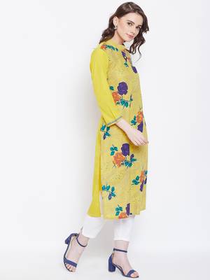 Women Yellow Color Floral Printed Cotton Kurti 4