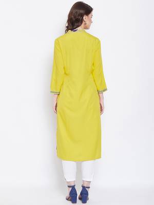 Women Yellow Color Floral Printed Cotton Kurti 5