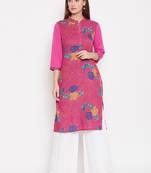 Women Pink And Multicolor Floral Printed Crepe Kurti