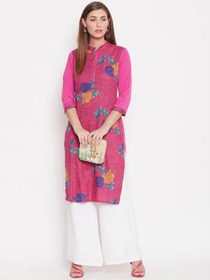 Women Pink And Multicolor Floral Printed Crepe Kurti 2