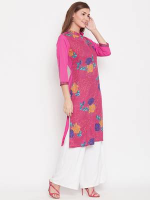 Women Pink And Multicolor Floral Printed Crepe Kurti 4