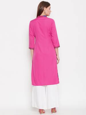 Women Pink And Multicolor Floral Printed Crepe Kurti 5
