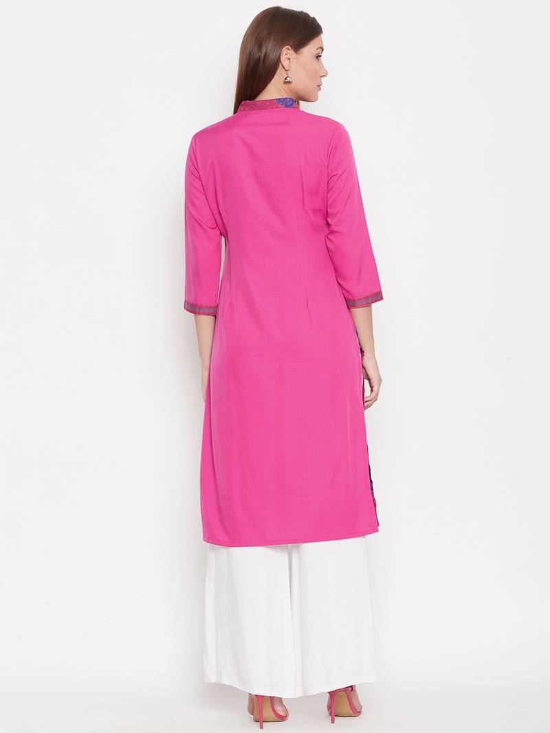 Women Pink And Multicolor Floral Printed Crepe Kurti