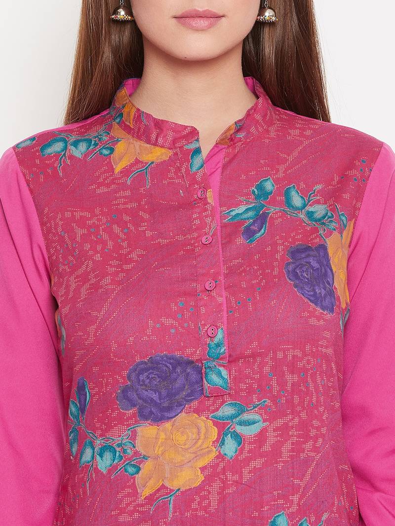 Women Pink And Multicolor Floral Printed Crepe Kurti