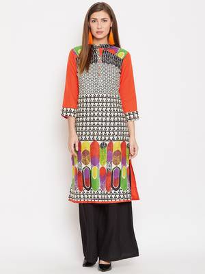 Women Orange Color Printed Cotton Kurti 1