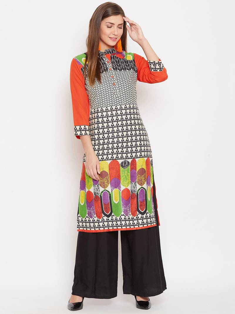Women Orange Color Printed Cotton Kurti