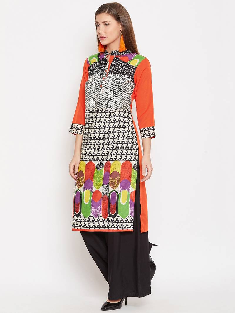 Women Orange Color Printed Cotton Kurti