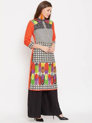 Women Orange Color Printed Cotton Kurti 4