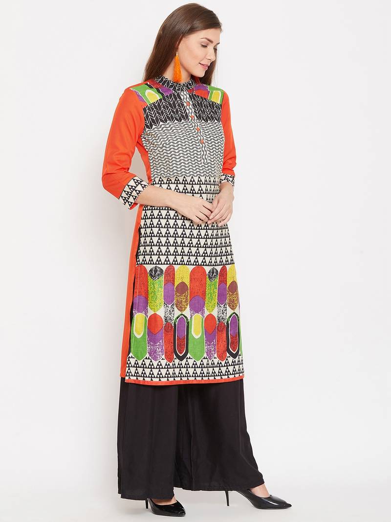 Women Orange Color Printed Cotton Kurti
