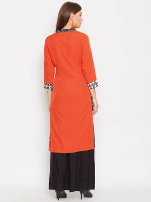 Women Orange Color Printed Cotton Kurti 5