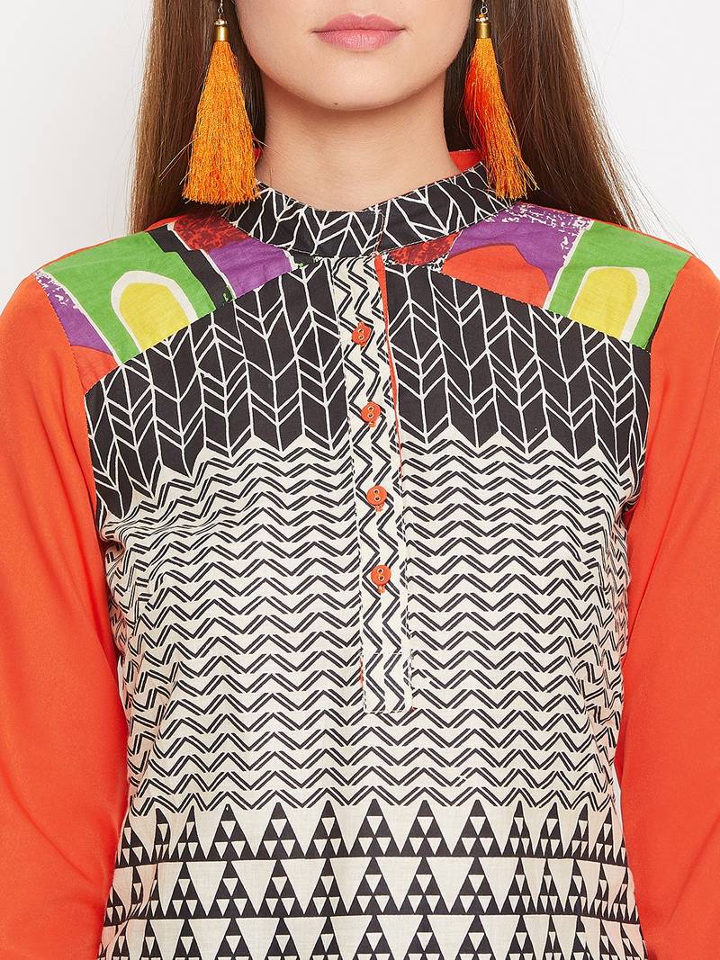 Women Orange Color Printed Cotton Kurti
