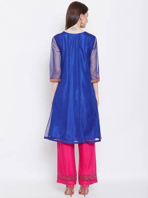 Women Blue Color Embroidered Net Kurti 5