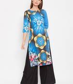 Women Blue Color Graphic Printed Crepe Kurti