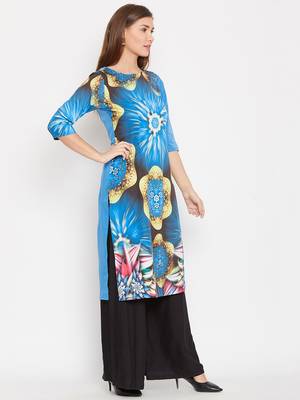 Women Blue Color Graphic Printed Crepe Kurti 4
