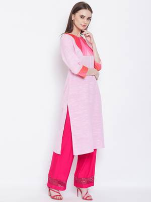 Women Pink Color Khadi Cotton Kurti 1