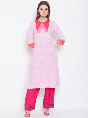 Women Pink Color Khadi Cotton Kurti 2