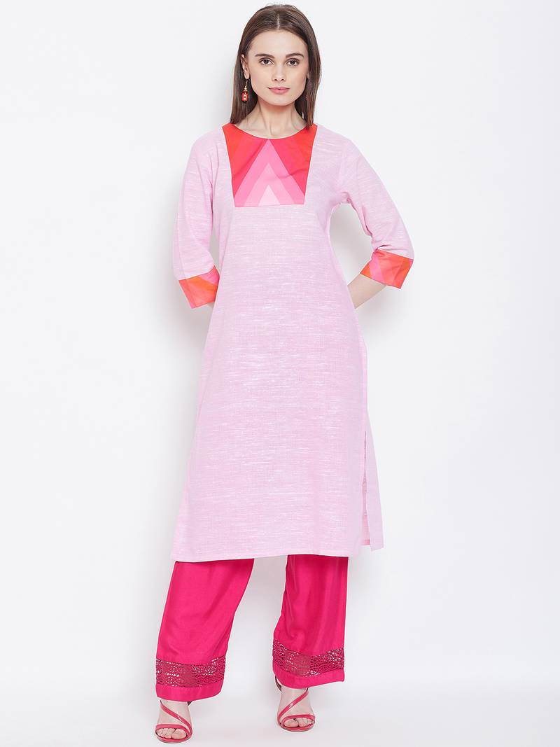 Women Pink Color Khadi Cotton Kurti