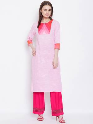 Women Pink Color Khadi Cotton Kurti 3