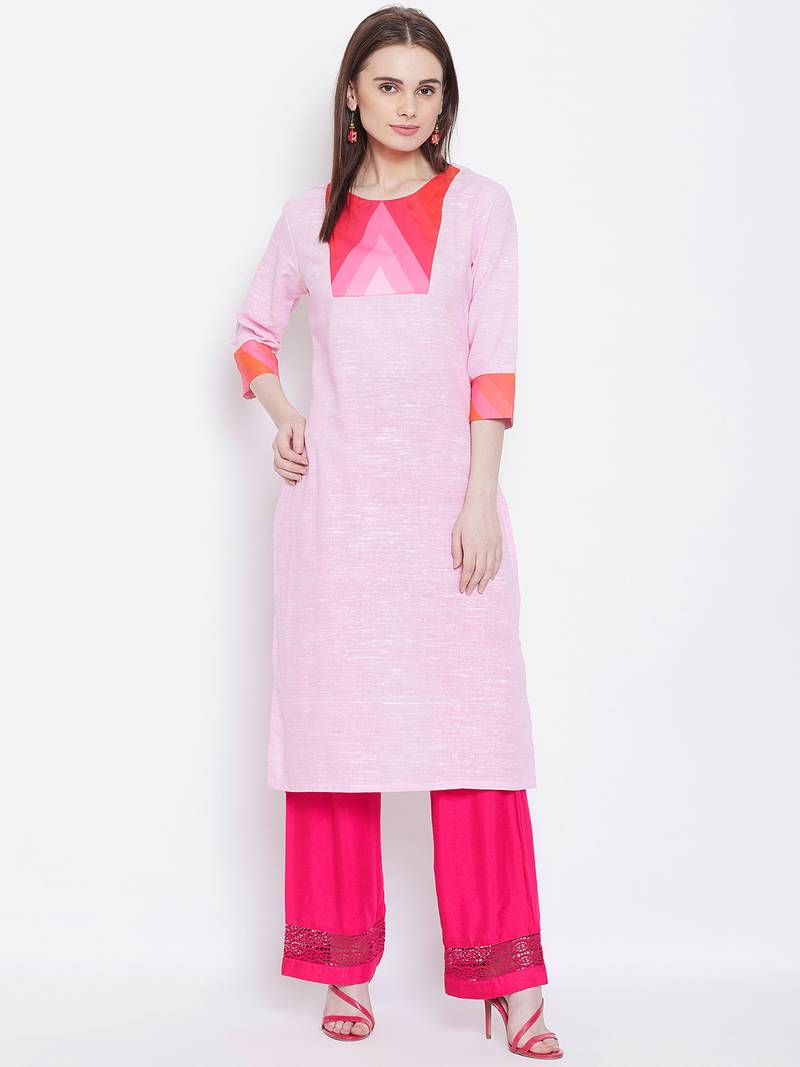 Women Pink Color Khadi Cotton Kurti