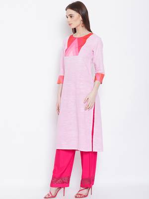 Women Pink Color Khadi Cotton Kurti 4