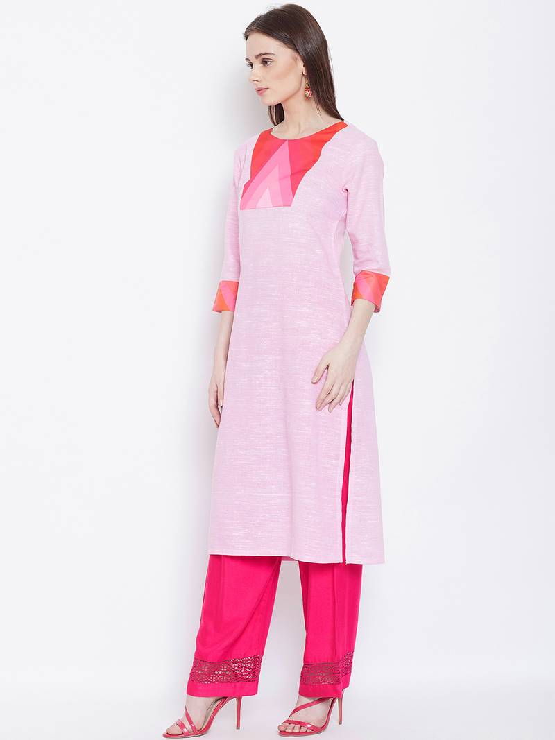 Women Pink Color Khadi Cotton Kurti