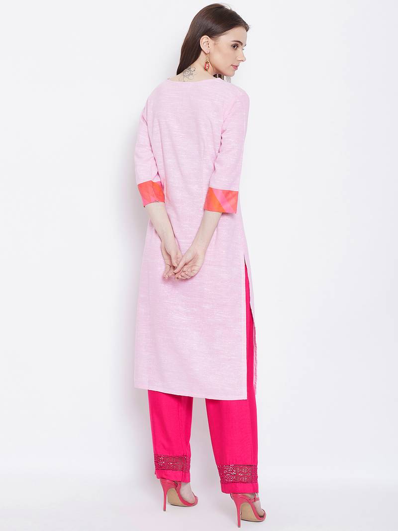 Women Pink Color Khadi Cotton Kurti