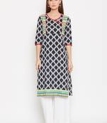 Women Black Color Stripe Printed Cotton Kurti