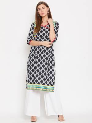 Women Black Color Stripe Printed Cotton Kurti 2
