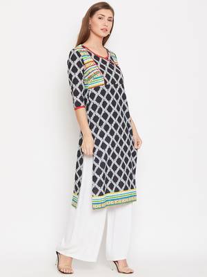 Women Black Color Stripe Printed Cotton Kurti 4