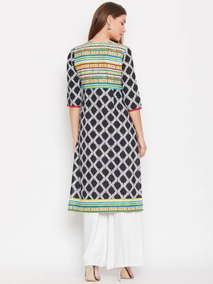 Women Black Color Stripe Printed Cotton Kurti 5