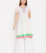 Women White Color Cotton Embroidered and Printed Kurti