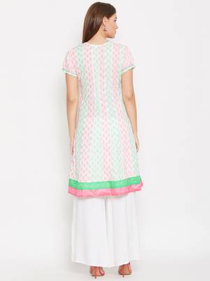 Women White Color Cotton Embroidered and Printed Kurti 5