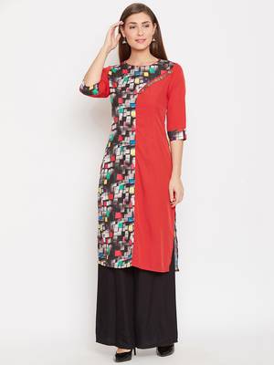 Women Red Color Printed Polyester Kurti 1