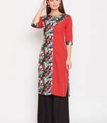 Women Red Color Printed Polyester Kurti