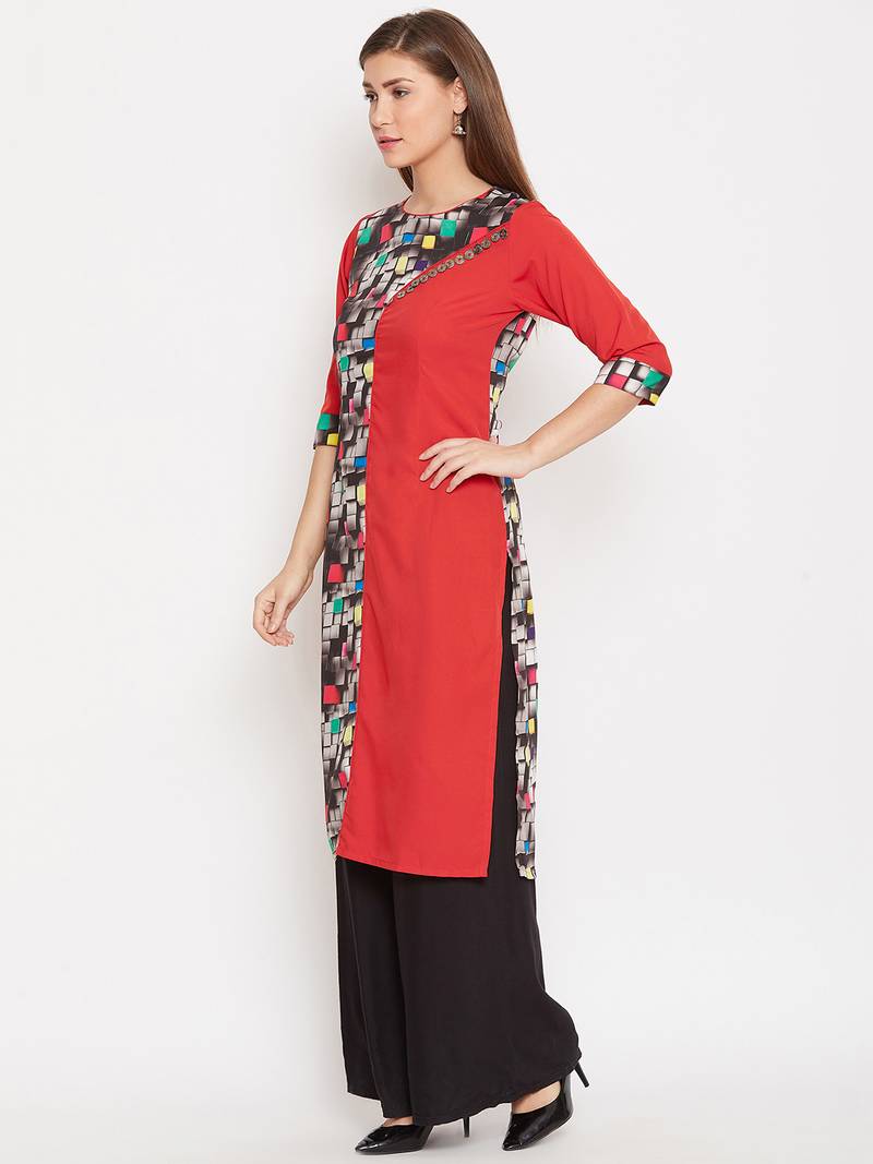 Women Red Color Printed Polyester Kurti