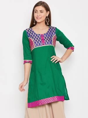 Women Blue and Green Color Printed Cotton Kurti 1