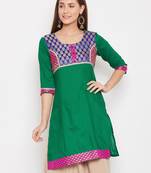 Women Blue and Green Color Printed Cotton Kurti