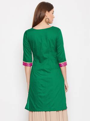 Women Blue and Green Color Printed Cotton Kurti 5