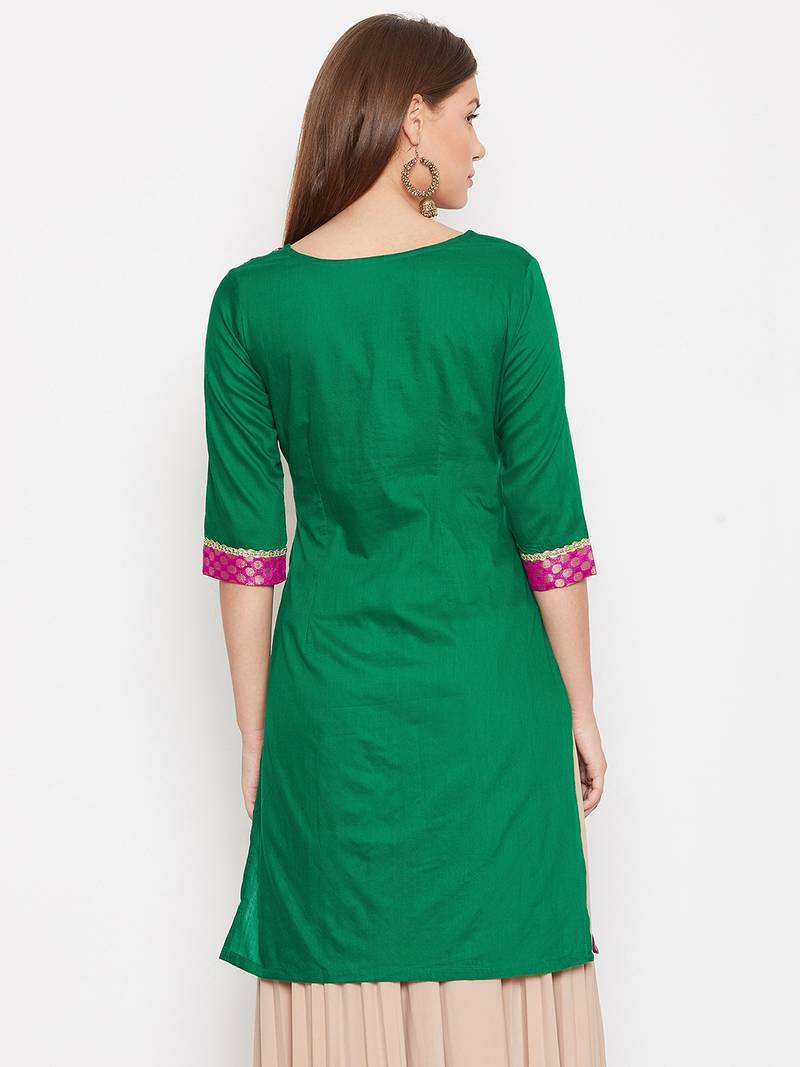Women Blue and Green Color Printed Cotton Kurti