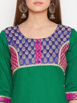 Women Blue and Green Color Printed Cotton Kurti 6