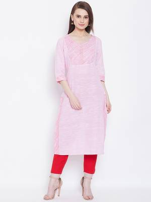 Women Pink Color Khadi Cotton Kurti 1
