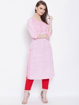 Women Pink Color Khadi Cotton Kurti 2